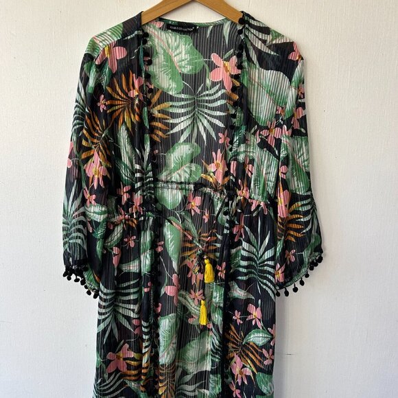 Club Z Collection Swim Coverup Womens Medium Black Floral Tie Front Maxi - Picture 2 of 8